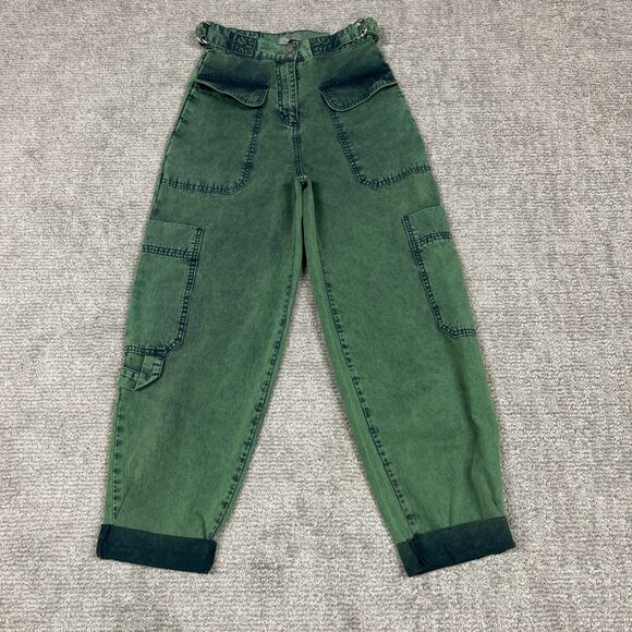 ASOS Barrel Leg Jeans Womens 2 Green Carpenter Cargo Baggy Balloon Pants - Picture 2 of 10